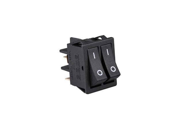 30*22mm Black Body 1NO+1NO w/o Illumination with Terminal with Bridge (0-I) Marked Black A12 Series Rocker Switch